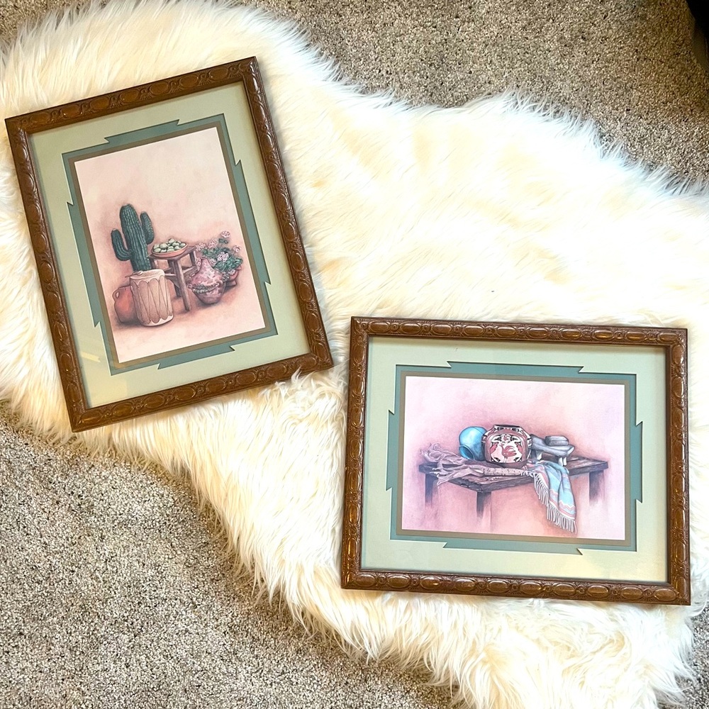 Vintage GAIL BROWN American Indian Pueblo Pottery Framed Art Home Interior